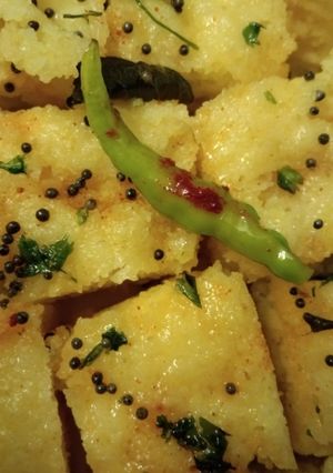 A picture of Rava Dhokla / Suji Dhokla.