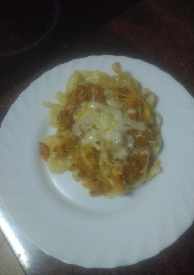 Una foto de Pasta con aprovechamiento gratinada al microondas