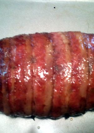 A picture of Grilled bacon wrapped meatloaf.