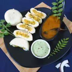 A picture of Stuffed masala idli.