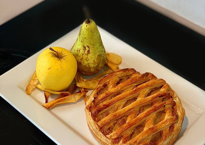 Galette pommes, poire, chocolat (sans oeufs) et ses chips de pelures de pommes