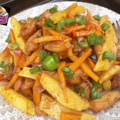 Potato and chicken stir fry A picture of Potato and chicken stir fry.