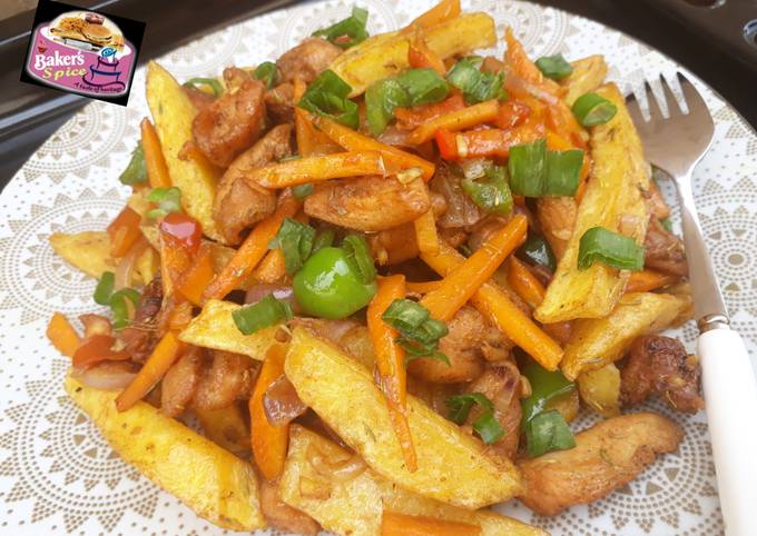 Potato and chicken stir fry Recipe by Bakers spice - Cookpad