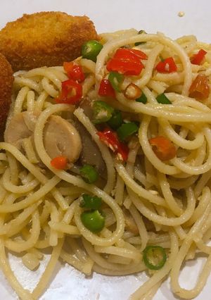 Foto resep Spaghetti Jamur Telor Asin