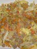 Pasta con verduras y carne