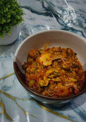 Foto resep Kerang Hijau Kupas dan Udang Saus Padang