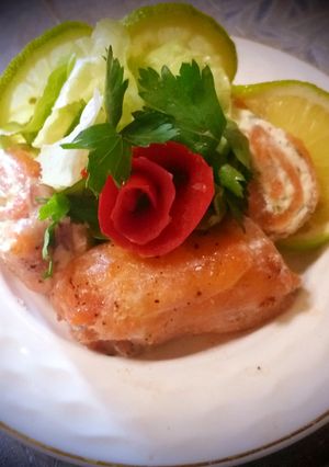 A picture of Salmon roll with white cheese and aromatic herbs😜😜👍👍.
