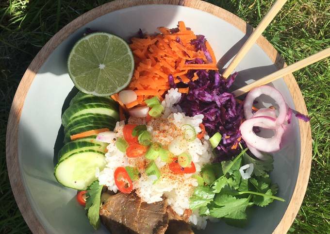 Recipe of Ultimate Miso mushroom vegan poke bowl #eattherainbow