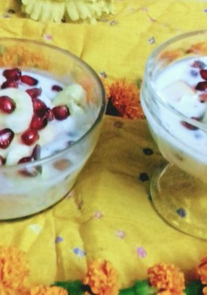 A picture of Sweet Curd with Fruits.