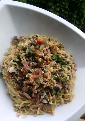 A picture of Beef and egg noodles.