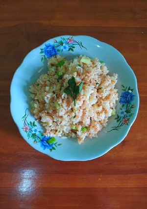 Foto resep Salmon garlic rice