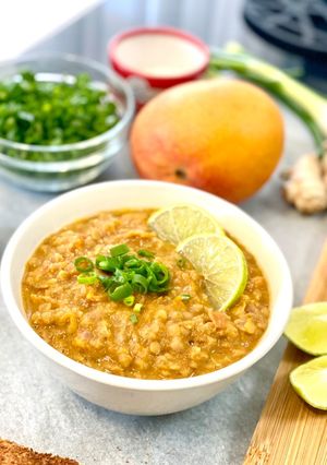 Une photo de Curry de lentilles à la mangue et courge butternut