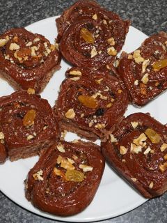 A picture of Chocolate Cinnamon Rolls with Honey Glaze.