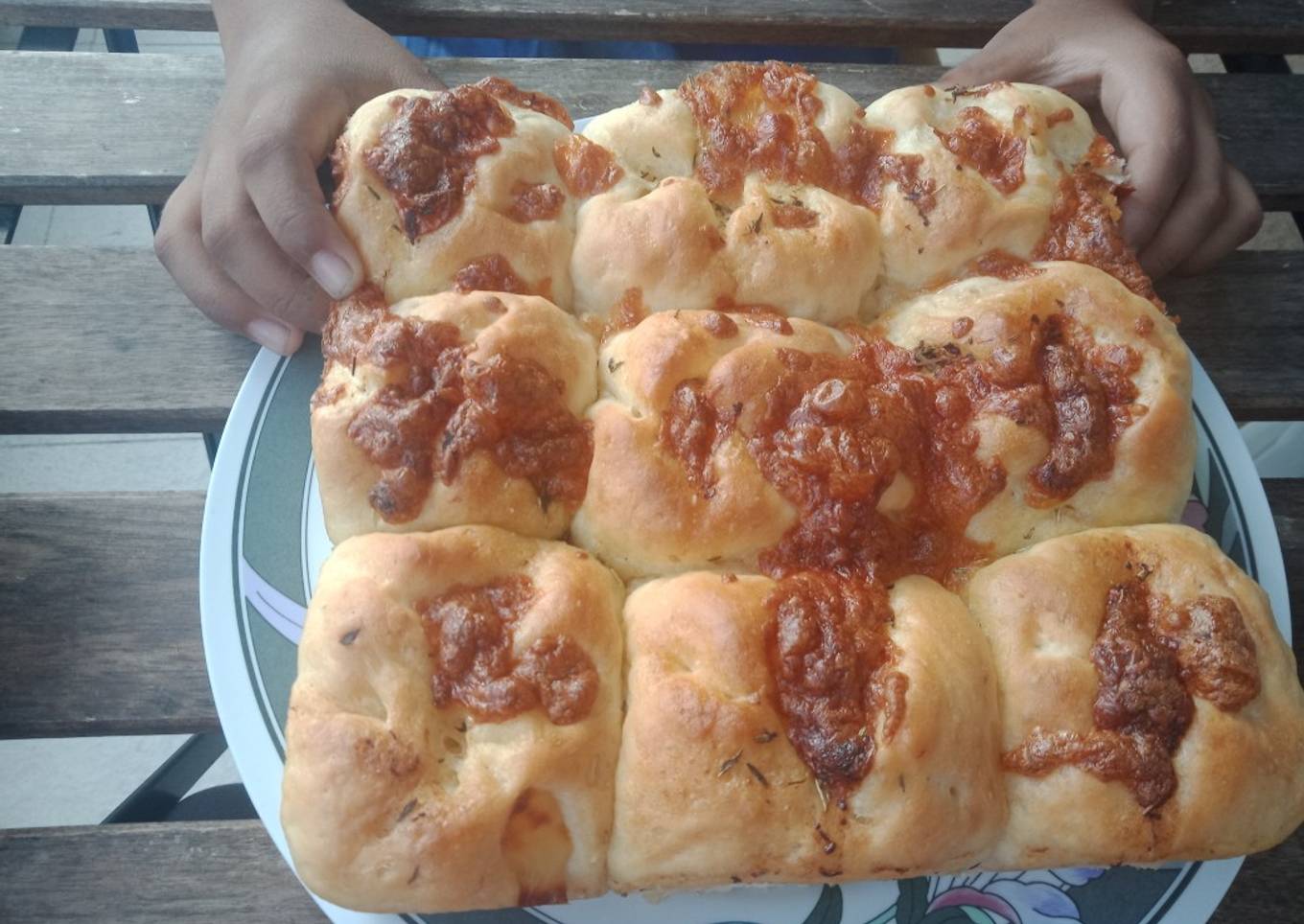 Separate the stuffed garlic bread