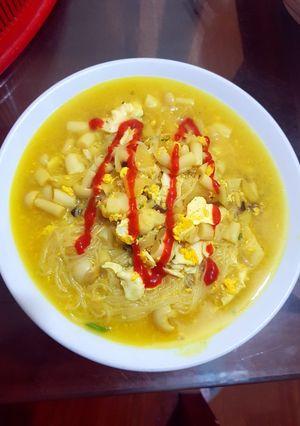 Hình của món Mỳ gạo trứng nấm.