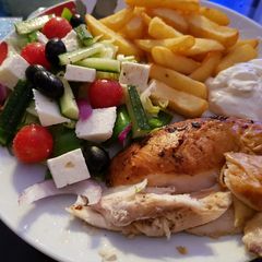 A picture of My Salt & Pepper fresh Chicken, Salad and homemade chips.