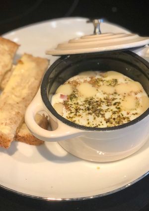 A picture of Baked Egg with Bacon & Comté Cheese.