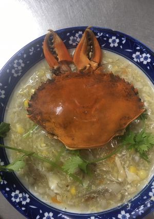 A picture of Chicken, Crab, and Mushroom Soup.