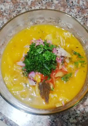 Una foto de Encebollado de albacora