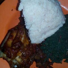 Kuku fry pumpkin leaves and ugali #ramadhancontest A picture of Kuku fry pumpkin leaves and ugali #ramadhancontest.