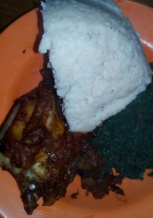 A picture of Kuku fry pumpkin leaves and ugali #ramadhancontest.