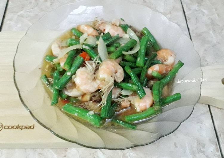 Tumis udang+kacang panjang endol