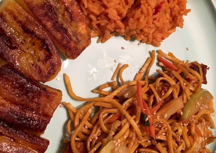 ARROZ CON Tomato Y PLATANOS FRITOS Y CHOW MEIN 😋: