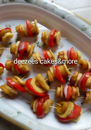 A picture of Irish/plantain kebab.