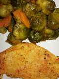 Coles de Bruselas al vapor y pechuga de pollo al curry