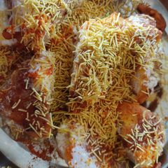 Stuff potato idli pakoda chat A picture of Stuff potato idli pakoda chat.