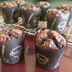 A picture of Double Choco Muffin with chocochip.