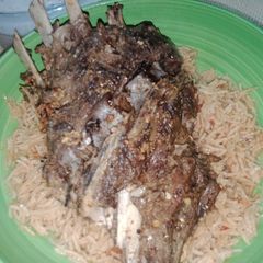 A picture of Saudi style Rice with Chops.