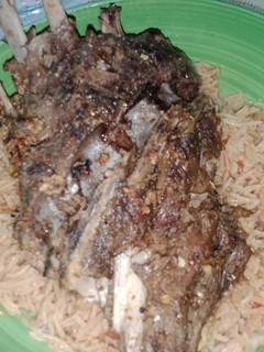 A picture of Saudi style Rice with Chops.