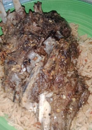 A picture of Saudi style Rice with Chops.