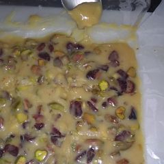 A picture of White Chocolate Chewy Cranberries And Pistachio Fudge.