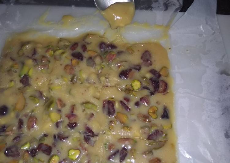 Recipe of Award-winning White Chocolate Chewy Cranberries And Pistachio Fudge