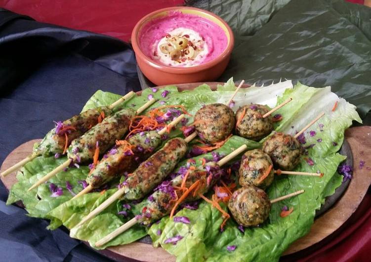 Chicken Kabab with Beetroot hummus