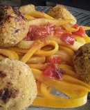 Espagueti🍝 de calabacín🥒amarillo💛 con albóndigas🍘🥫🍳🥕🌰 de atún!!!