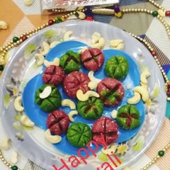 A picture of Kaju lotus Diwali special sweets.