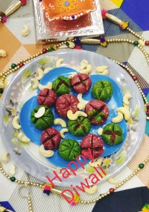 A picture of Kaju lotus Diwali special sweets.