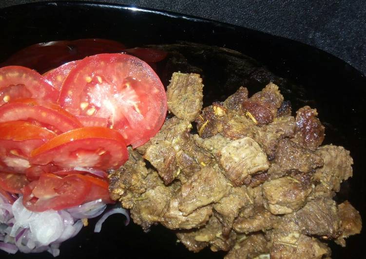 Recipe of Quick Grilled beef,Kenyan greens &amp; white rice
