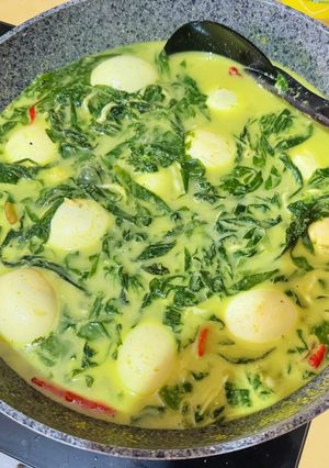 Foto resep Gulai Daun Singkong campur telur rebus & jengkol