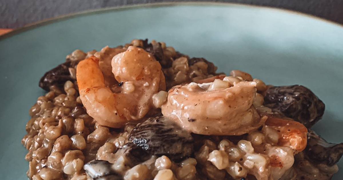 Risotto de mote con camarones y champiñones 🍄 Receta de Camilo Gómez