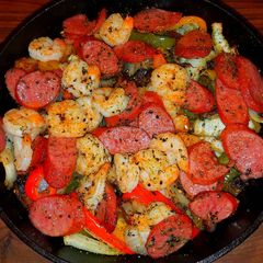 A picture of Mike's Cajun Shrimp Smoked Sausage & Baby Potato Skillets.