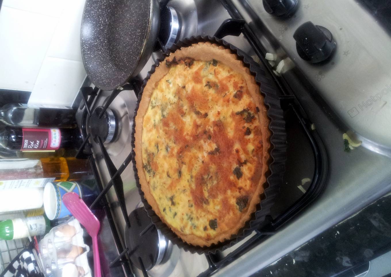 salmon, spinach and onion quiche