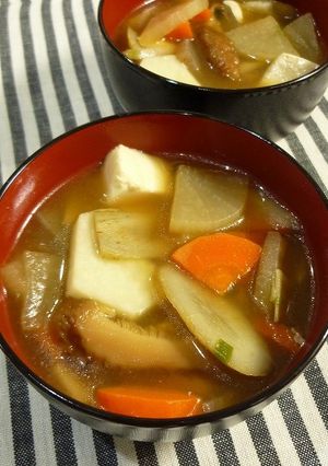 A picture of Easy Kenchinjiru (Japanese Vegetable Soup) for Beginners.