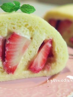 草莓瑞士捲 全蛋簡易法 的食譜成品照片
