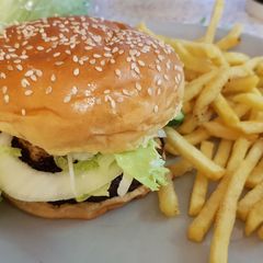 A picture of My Aberdeen Angus Steak with Grilled Hallumi Cheese and Sauce.