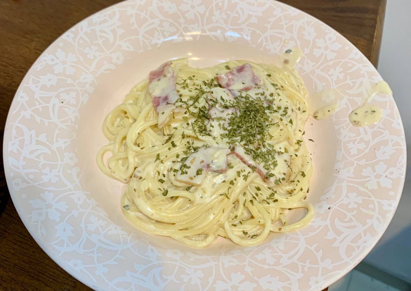 Pork spaghetti carbonara