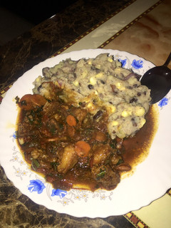 A picture of Lunch/Dinner: Mukimo served with wet fry beef.
